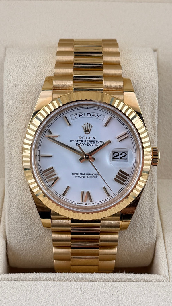 2019 Rolex Day-Date White Roman 228238 (Watch,Card,Wt & Box)