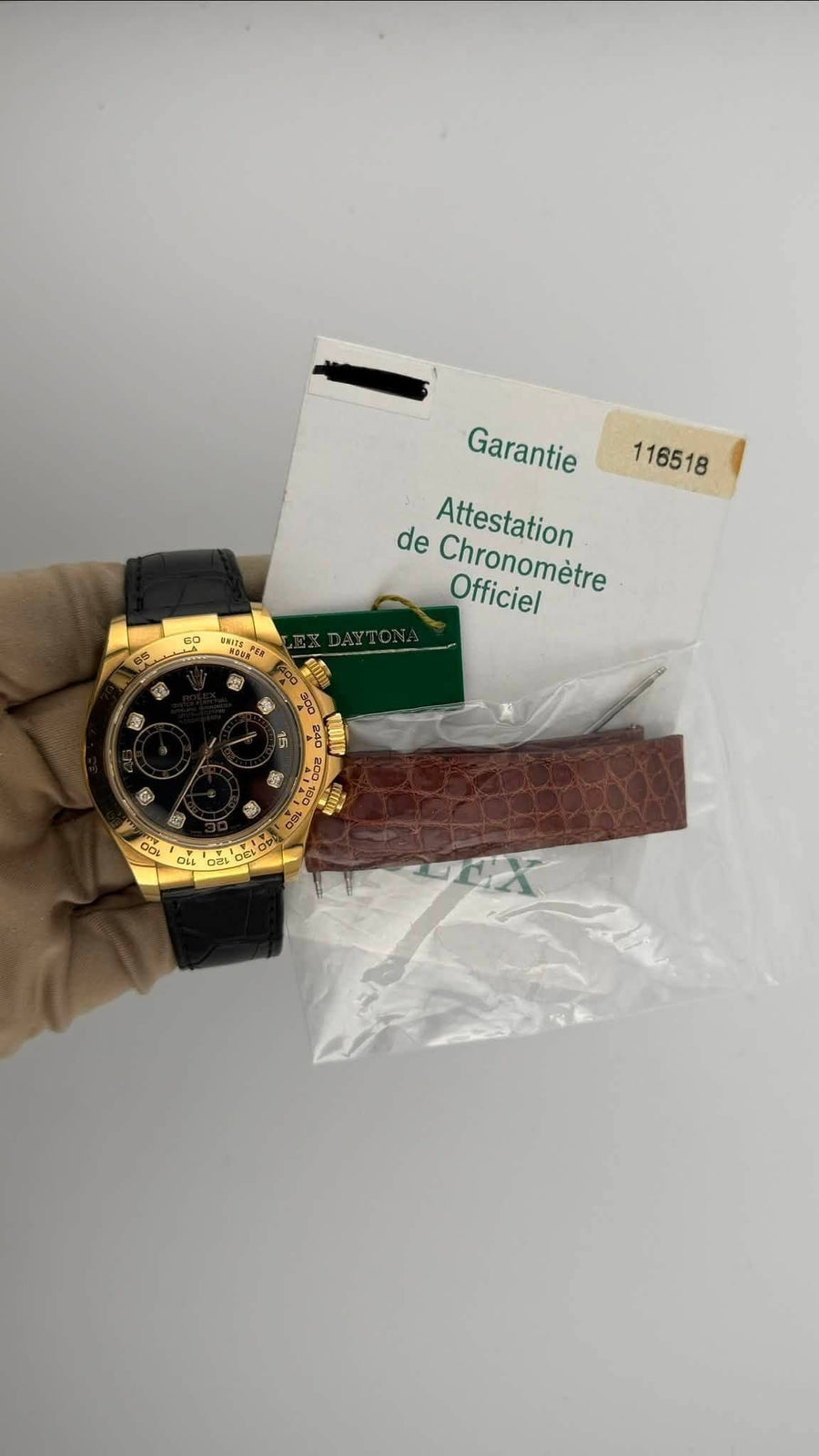 2005 Rolex Daytona Black Diamond Dial 116518 (Watch + Papers + WT + Factory Leather Straps) - Image 2