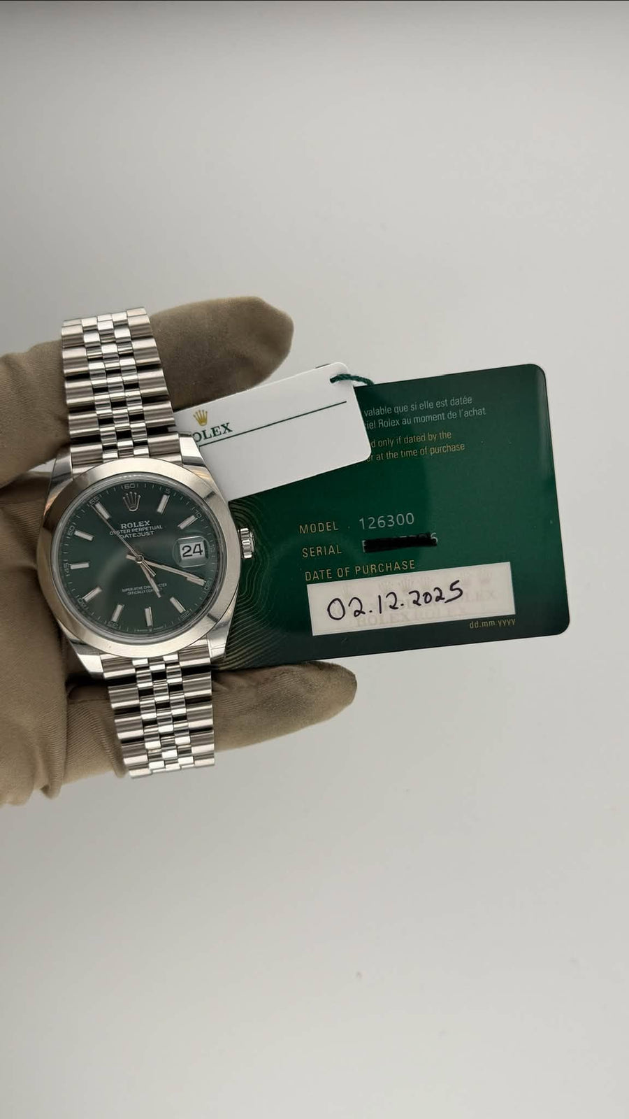 2025 Rolex Datejust 41 Green Stick Dial 126300 (Watch + Card + WT) - Image 2