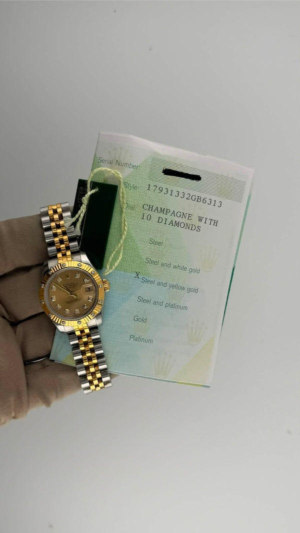 2006 Rolex Datejust 26 Champagne Diamond Dial & Bezel 179313 (Watch + Paper + WT)