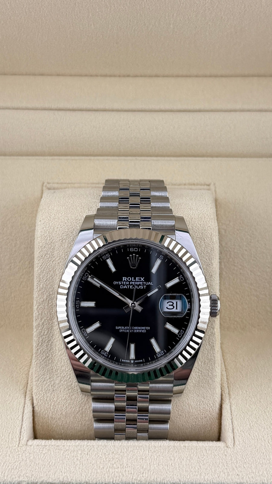 2023 Rolex Date-Just Black Stick 126334 (Watch, Card & Box) - Image 1
