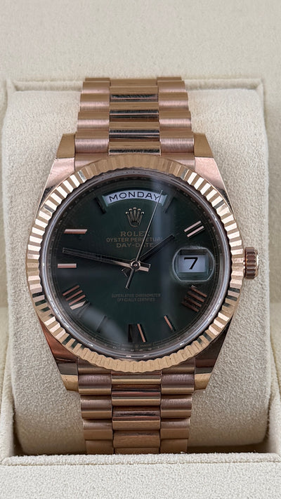 2020 Rolex Day Date 40 Olive Dial 228235 (Watch,Box,Card,2X Tags)