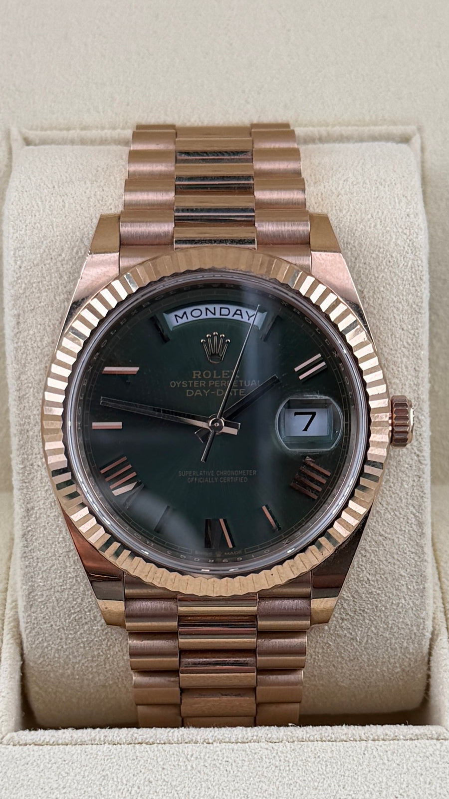 2020 Rolex Day Date 40 Olive Dial 228235 (Watch,Box,Card,2X Tags) - Image 1