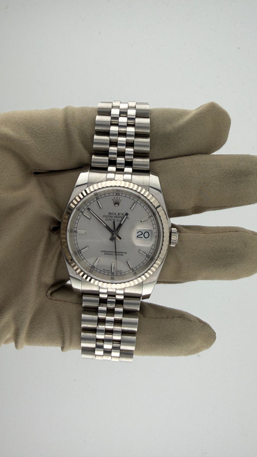 2017 Rolex Date-Just 36 Silver Stick 116234 (Watch,Card,Box and Booklets)