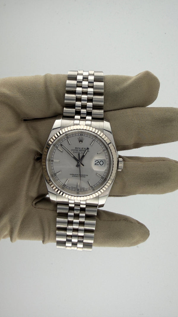 2017 Rolex Date-Just 36 Silver Stick 116234 (Watch,Card,Box and Booklets)