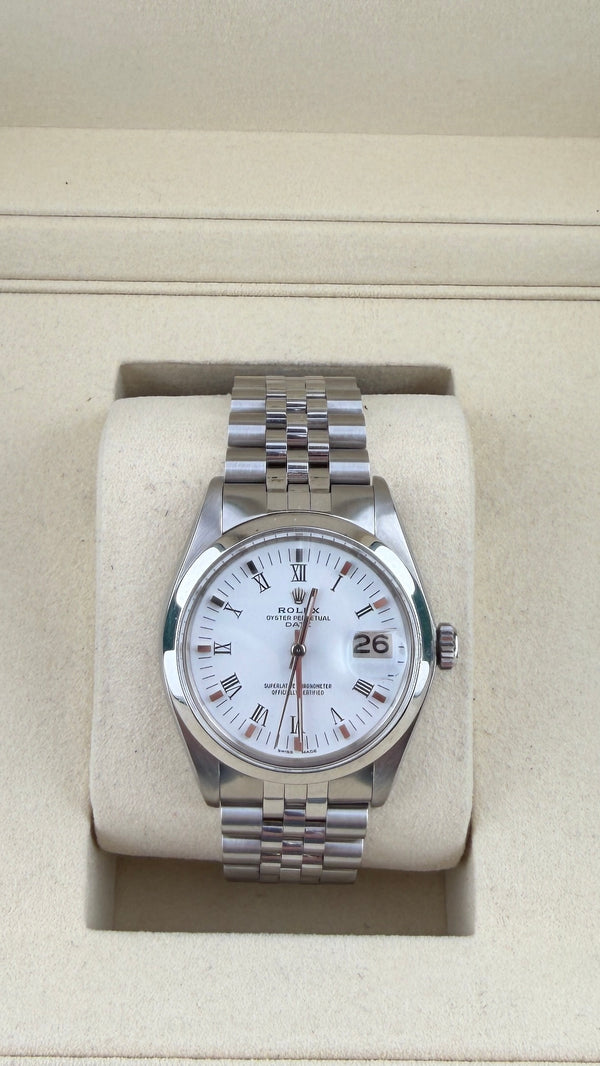 1975 Rolex Oyster Date 34 White Roman Dial 1500 (Watch, RSC & Box)