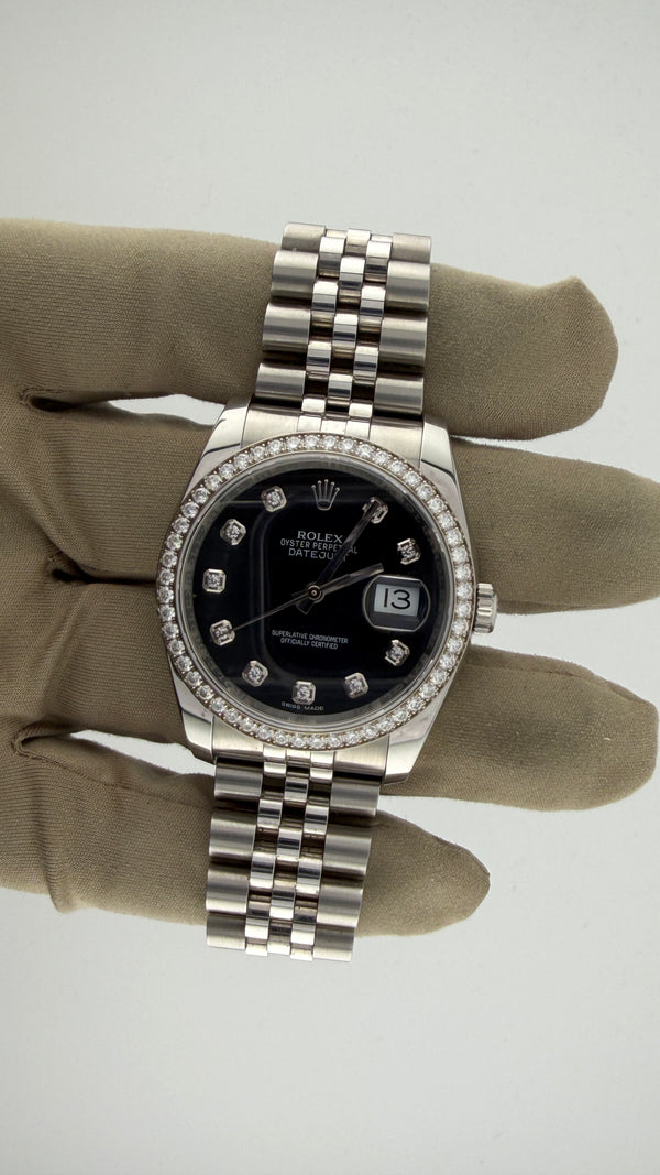 Rolex Date-Just 36 Black Diamond Bezel & Dial 116224 (Watch,Booklets & Box)