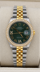 2026 Rolex Date-Just 36 Two Tone Green Roman Dial 126283RBR (Watch,Card,WT Box & Booklets) - Thumb 1