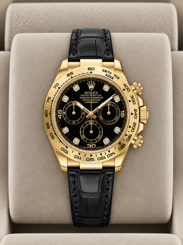 2005 Rolex Daytona Black Diamond Dial 116518 (Watch + Papers + WT + Factory Leather Straps)