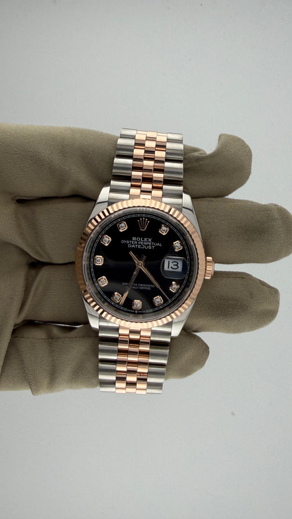 2022 Rolex Date-Just 36 Black Diamond Dial 126231 (Watch,Card, Box & Booklets)