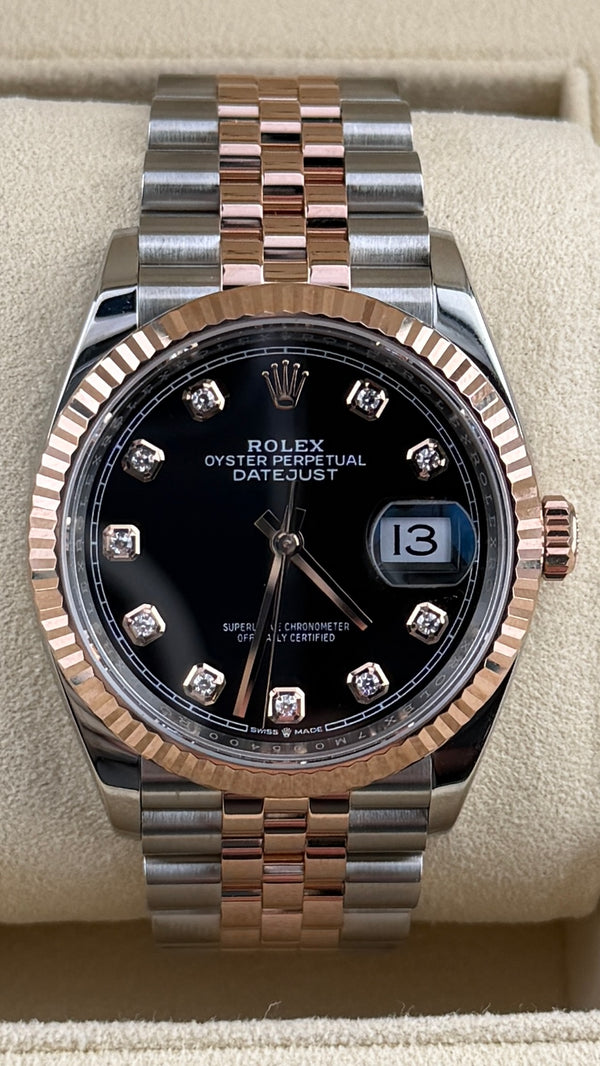 2022 Rolex Date-Just 36 Black Diamond Dial 126231 (Watch,Card, Box & Booklets)