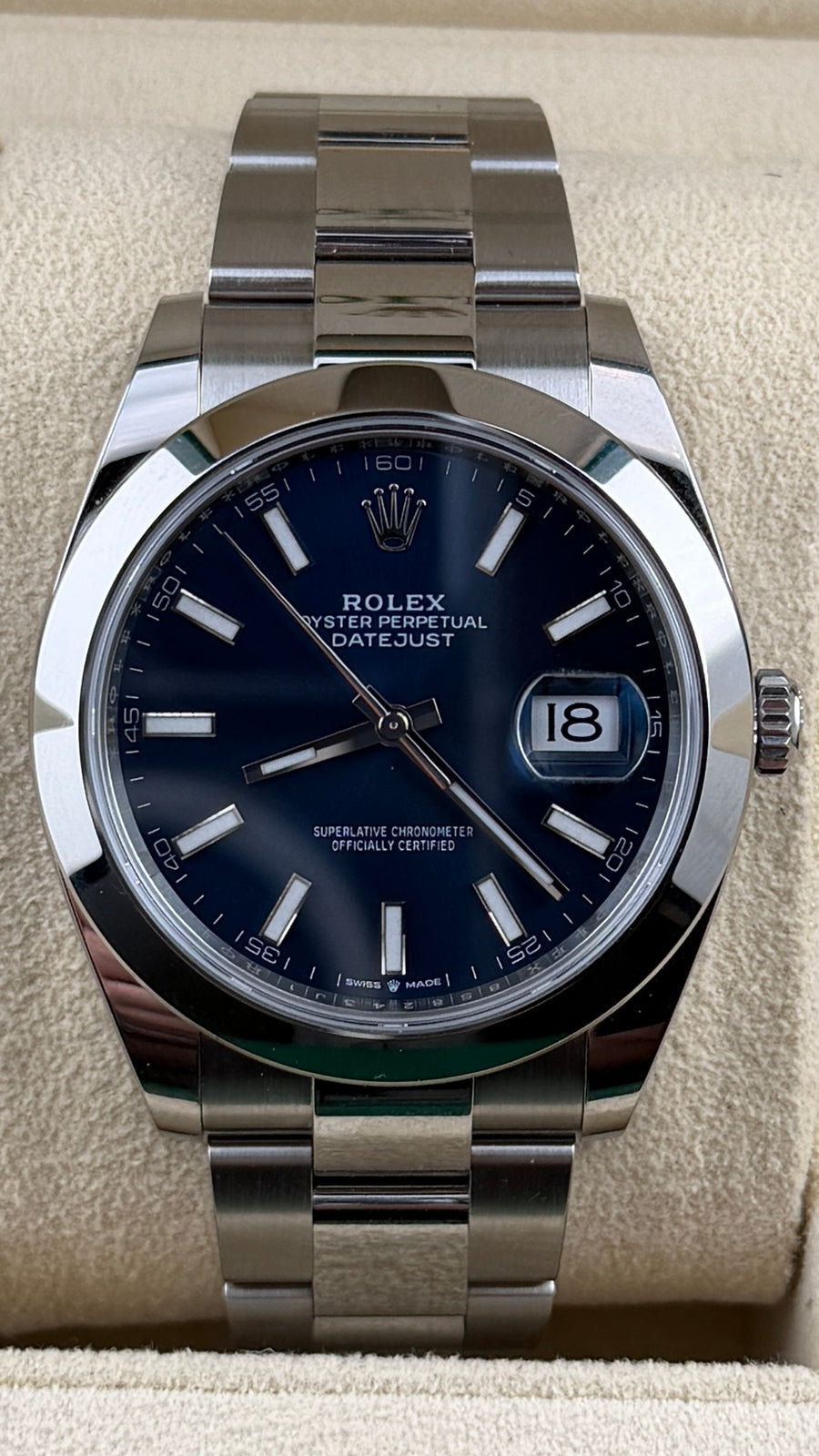 2021 RLX Date-Just Blue Stick Dial 126300 (Watch, Card, Box & Booklets) - Image 1