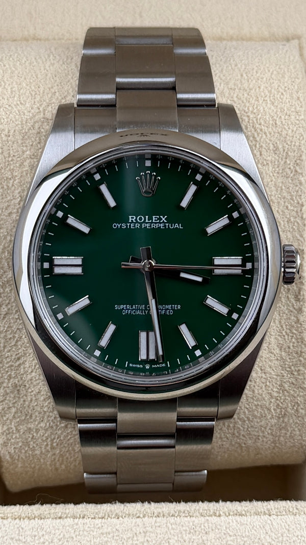 2024 Rolex Oyster Perpetual Green Dial 124300 (Watch, Card, Box & Booklets)