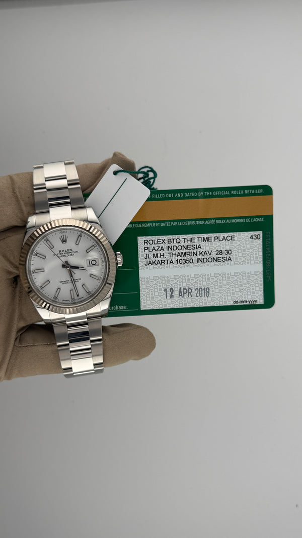2018 Rolex Date-Just 41 White Stick Dial 126334 (Watch, Card, WT, Box & Booklets)