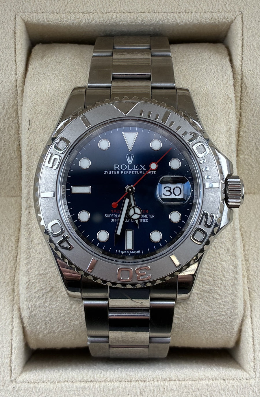 2008 Rolex Yacht-Master 40 Steel/Platinum Blue Dial 116622 (Watch & Box) - Image 1