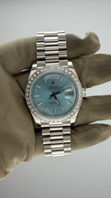 2025 New Rolex Day-Date 40 Platinum Ice Blue Baguette Diamond Dial & Bezel 228396TBR (Watch, Card, 2 Tags, Box & Booklets) - Thumb 3