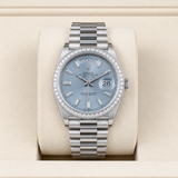 2025 New Rolex Day-Date 40 Platinum Ice Blue Baguette Diamond Dial & Bezel 228396TBR (Watch, Card, 2 Tags, Box & Booklets) - Thumb 1