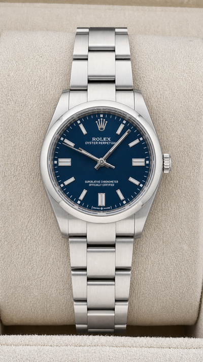2025 New Rolex Oyster Perpetual 36mm Blue Dial Ref. 126000 (Watch, Card)