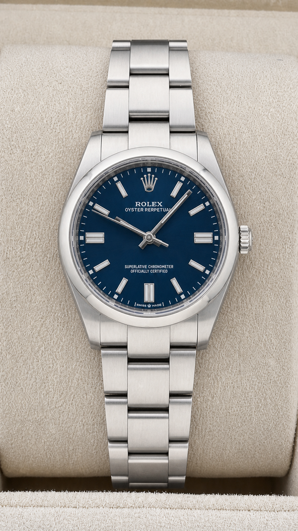 2025 New Rolex Oyster Perpetual 36mm Blue Dial Ref. 126000 (Watch, Card)