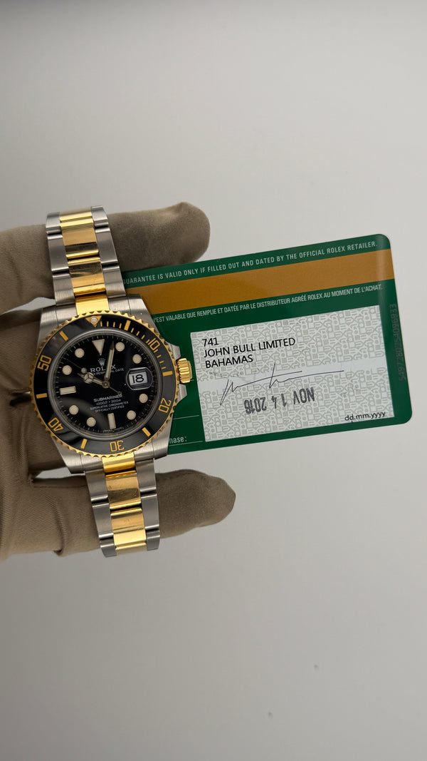 2016 New Rolex Submariner Date 40mm Two-Tone Black Dial Ref. 116613LN (Watch, Card)