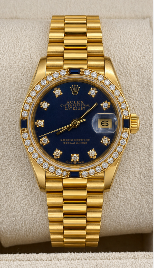 Rolex Date-Just 26 Purple faded DMD Dial and Blue DMD Bezel 69088 (Watch, Box & Booklets)