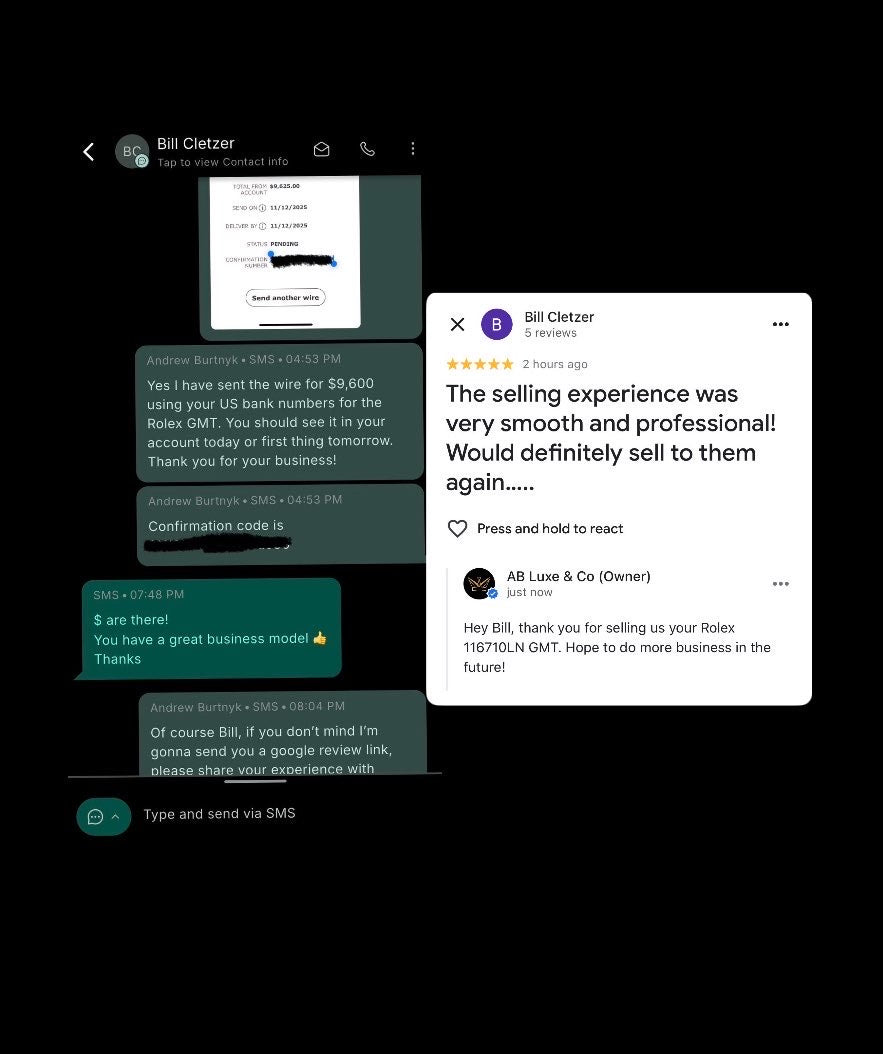 Wire transfer and Google review from Bill Cletzer